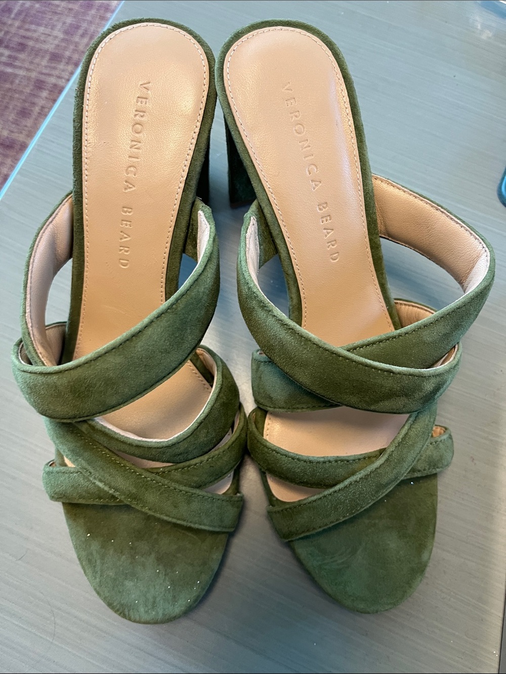 Veronica Beard Green Suede Heels Sz 8